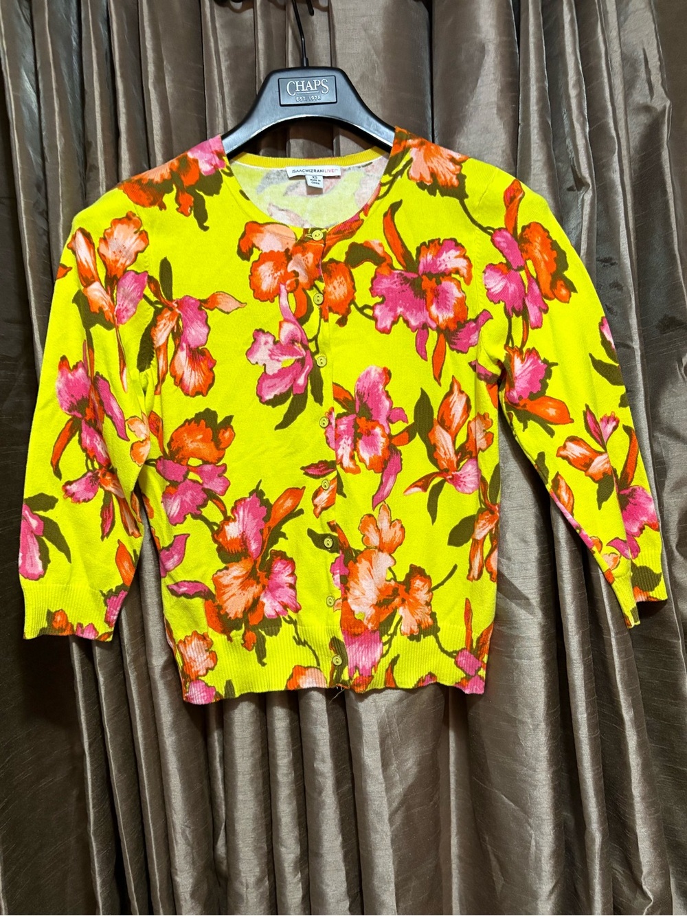 Isaac Mizrahi Yellow Floral Button-Front Cardigan #1941